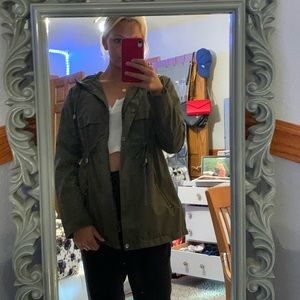 Olive green rain jacket